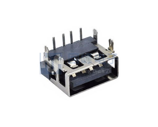 USB母座 AF2.0平口 90°10.0四插脚后贴 H6.3 直边