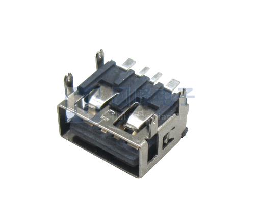USB母座 AF2.0平口 90°10.0四脚前插后贴 直边大电流
