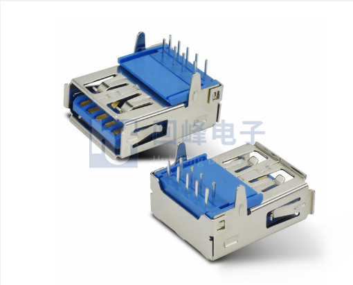 USB母座 AF3.0卷口 90°16.6后插直脚DIP 卷边